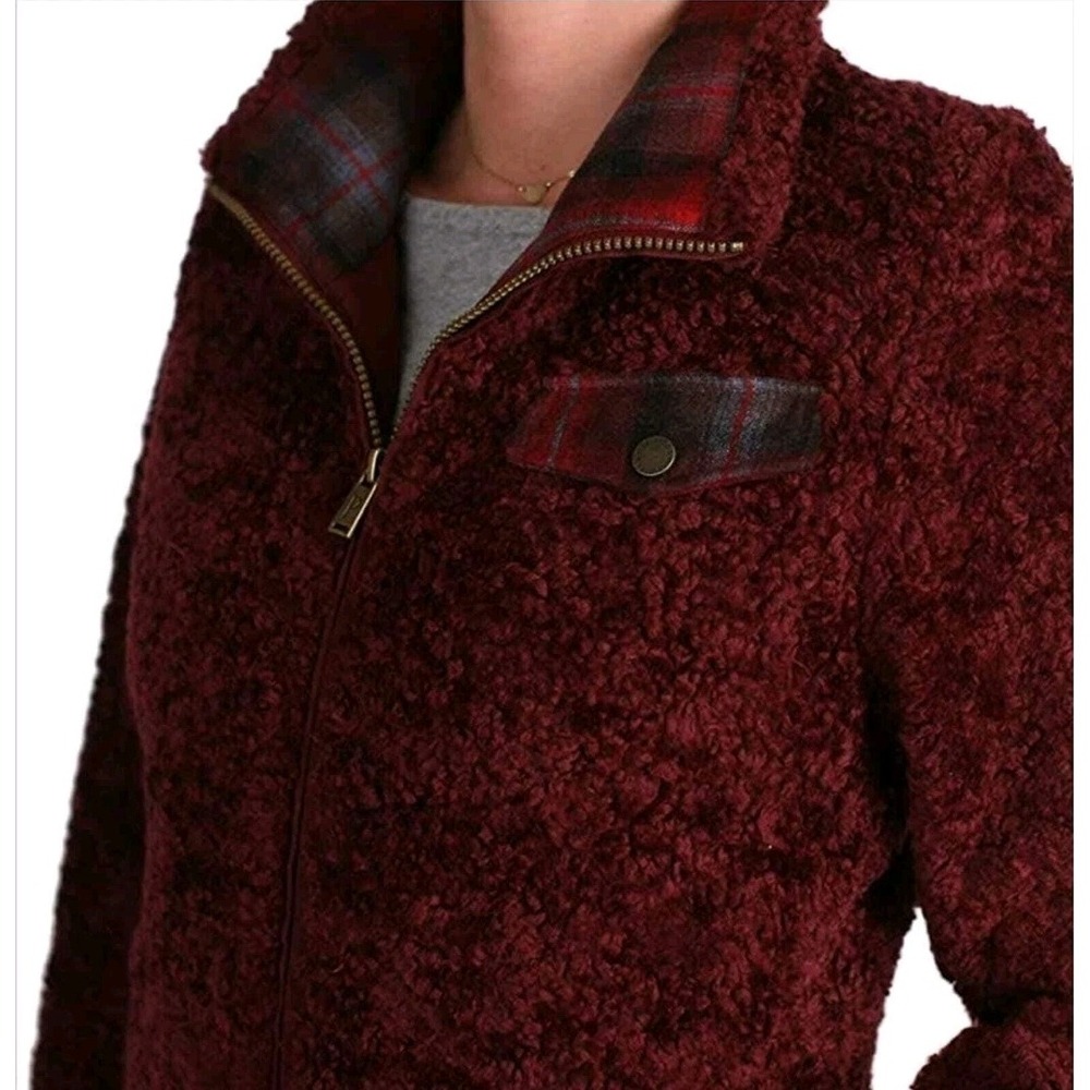 Pendleton Burgundy Fuzzy Fleece Plaid Trim Zip Up Jacket Women's M
Winter Fall